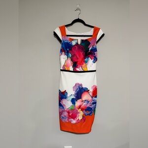 Joseph Ribkoff Floral Print Cap Sleeve Dress Size 6 Tropical Cruise Resort Party